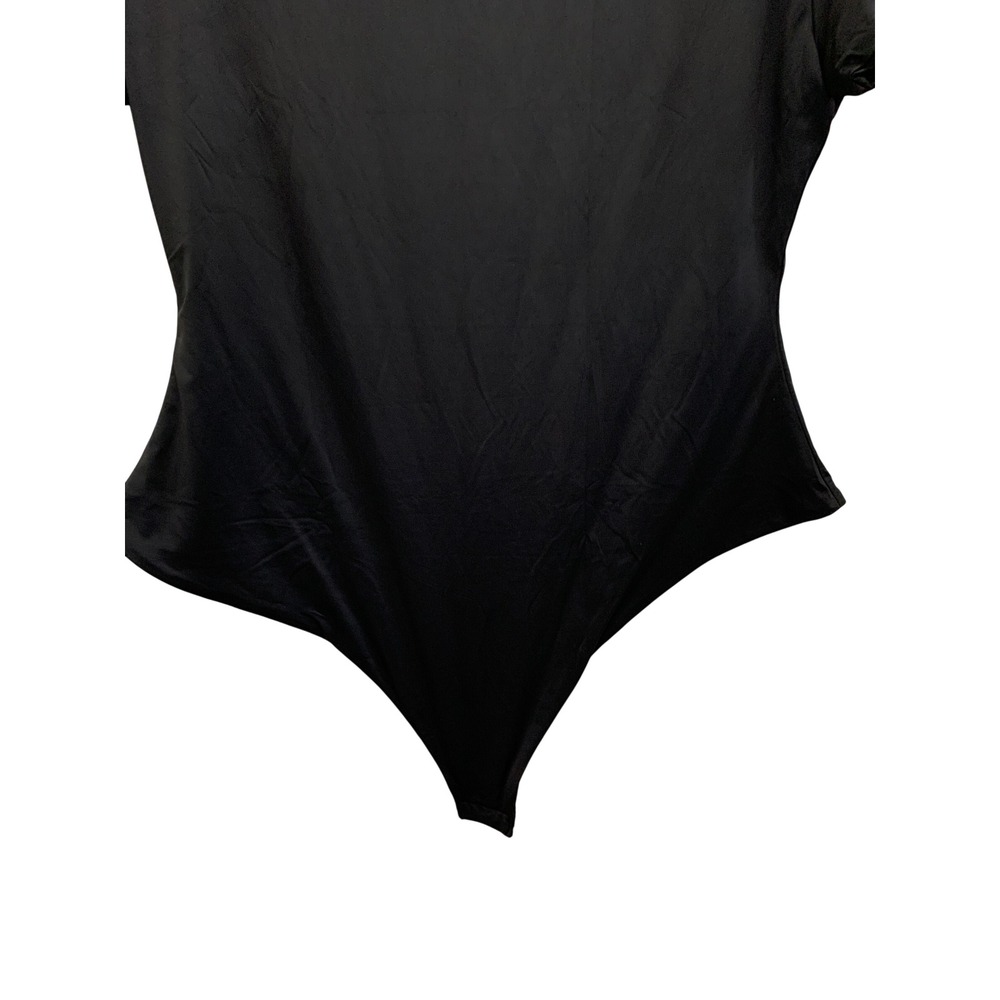 Black Short Sleeve Thong Bodysuit Women's Large NWT Stretch Snap Closure - Picture 3 of 9
